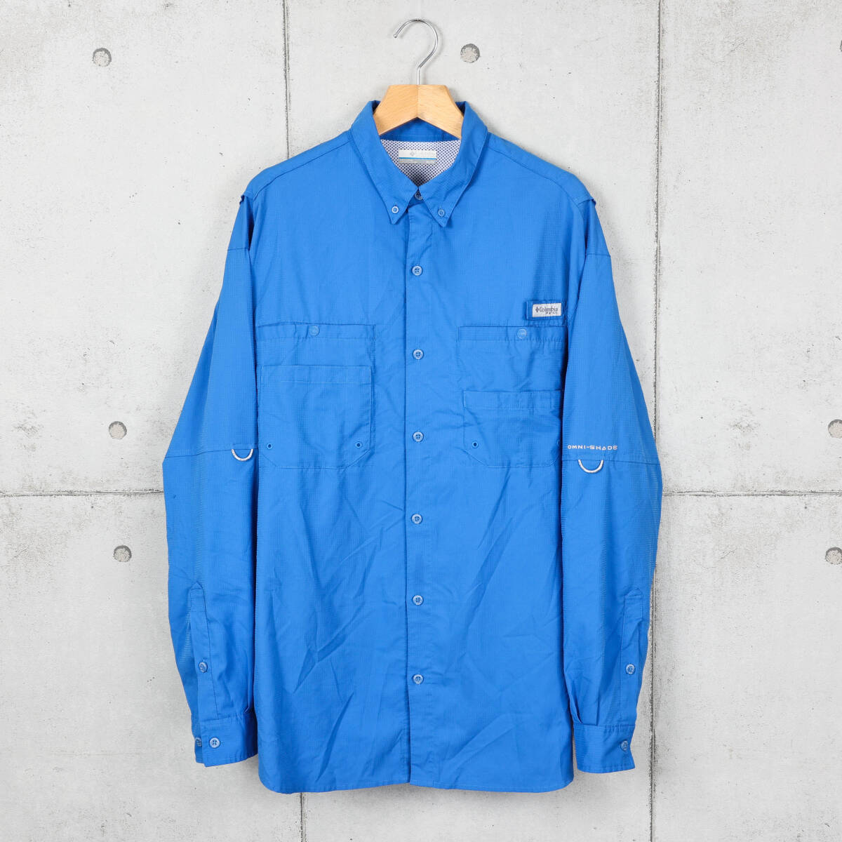 Columbiaコロンビア◆PFG ポリエステル素材 フィッシングシャツ◆ブルー◆サイズXL拍卖