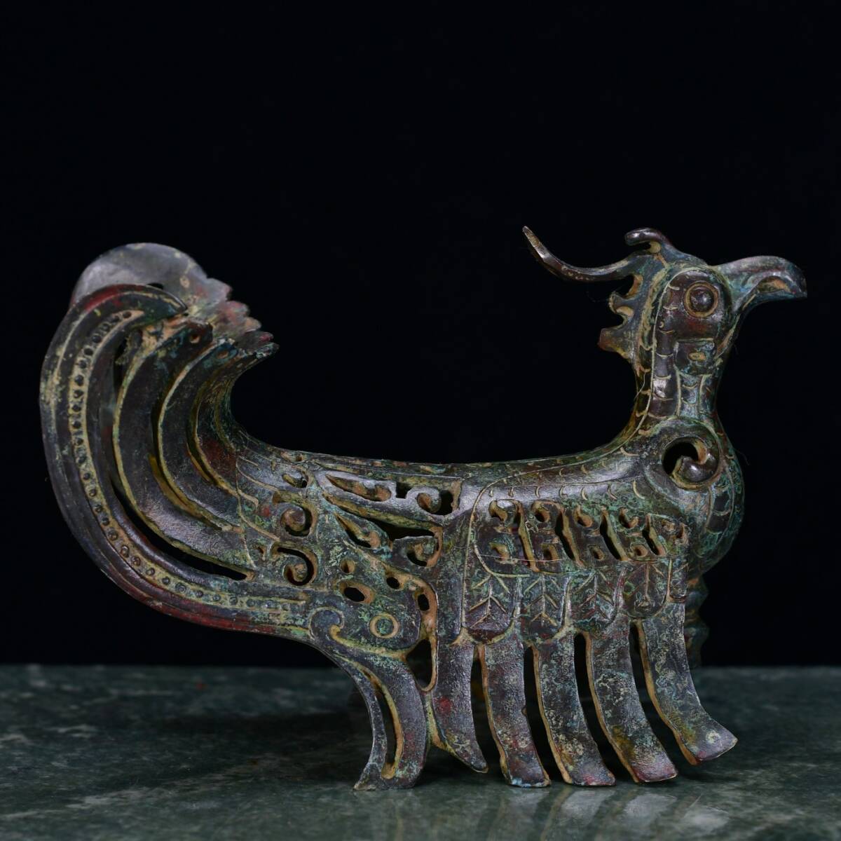 ◆珍蔵◆中国古美術 西周時期 古銅製 青銅器 銘文鳥尊 細密細工造 置物 擺件 古賞物 骨董品 時代物 A17 拍卖
