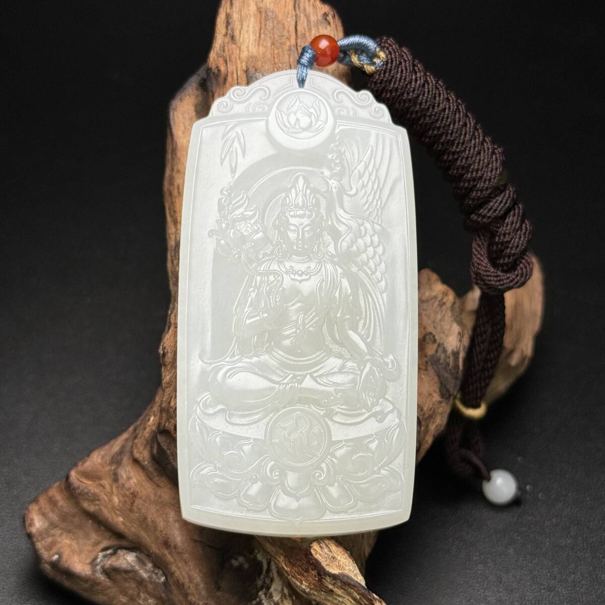 ◆珍蔵◆清時代 古白玉 和田玉彫り観音吊牌 細密細工造 置物 擺件 古賞物 骨董品 時代物 A17拍卖