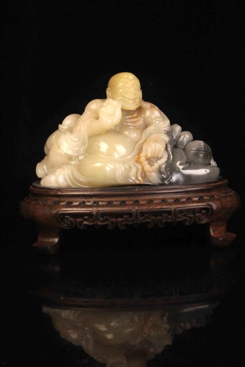 ◆珍蔵◆中国古美術 清時代 古寿山石彫り 巧色羅漢 細密細工造 置物 擺件 古賞物 骨董品 時代物 A68拍卖