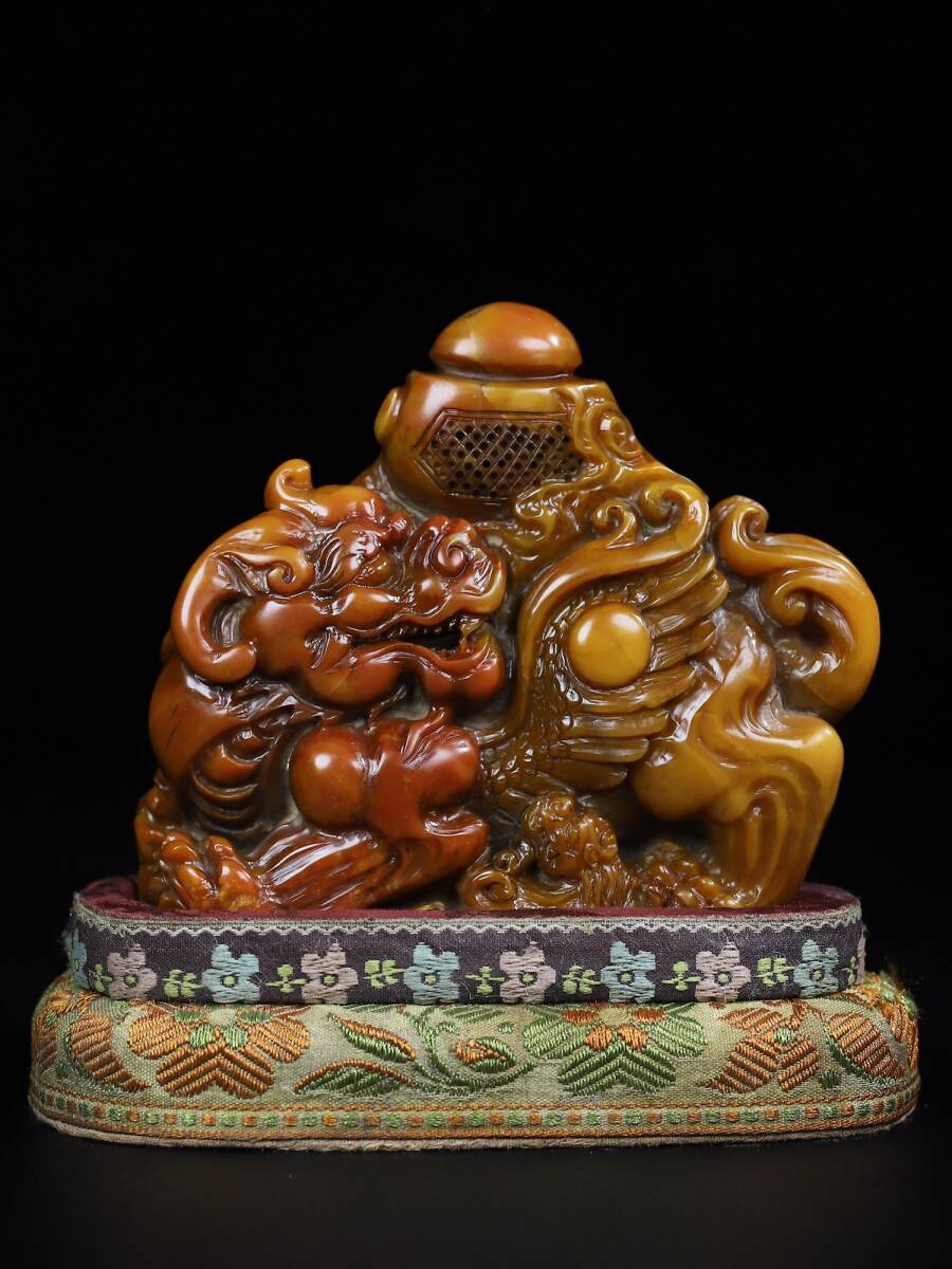 ◆珍蔵◆中国古美術 清時代 古寿山石彫り古獸 印章 精品 共箱 細密細工造 置物 擺件 古賞物 骨董品 時代物 AT17拍卖