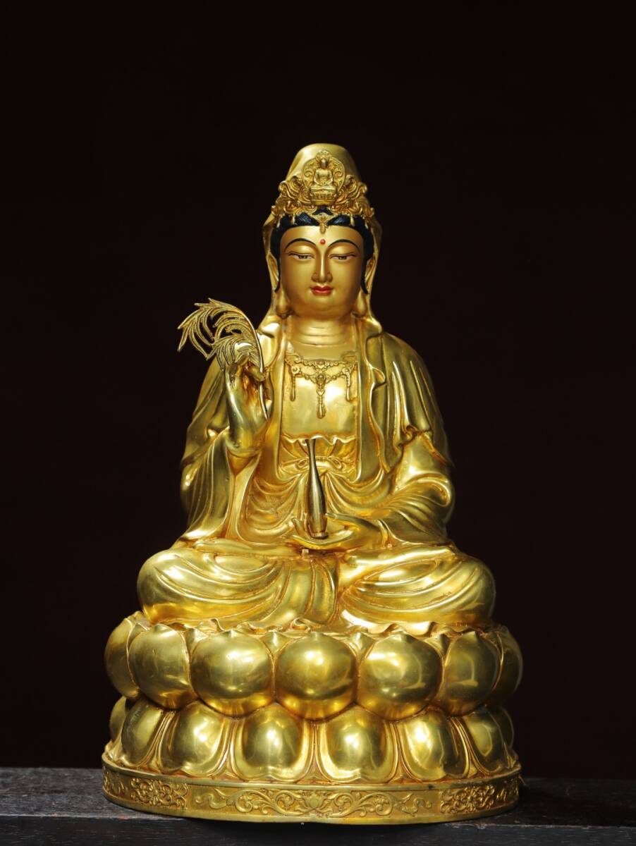 ◆珍蔵◆中国古美術 明時代 古銅製 銅塗金 浄瓶観音 仏造像 細密細工造 置物 擺件 古賞物 骨董品 時代物 A13拍卖