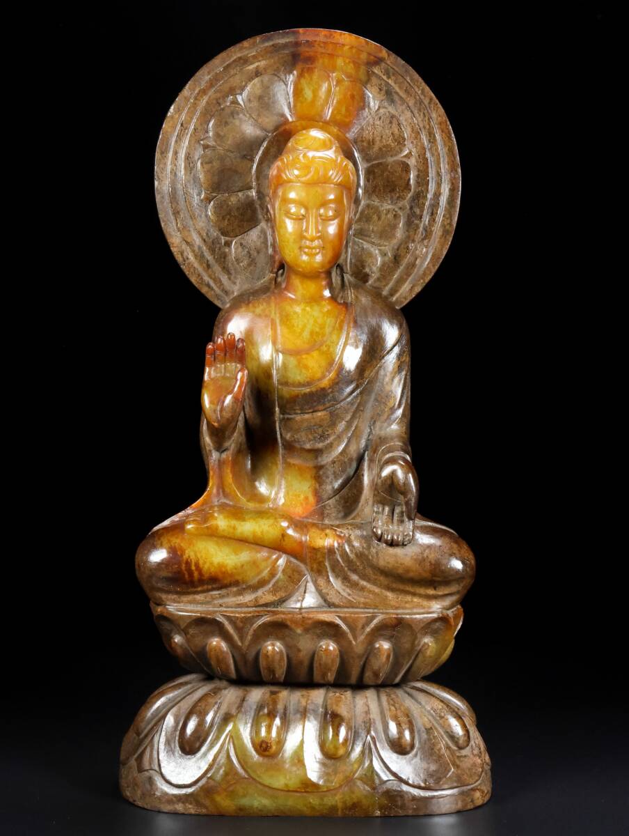 ◆珍蔵◆中国古美術 戰漢 高古玉 和田玉彫り蓮花観音 仏造像 細密細工造 置物 擺件 古賞物 骨董品 時代物 AT17拍卖