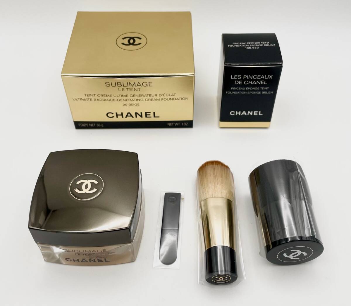 FK2459【未使用】CHANEL シャネル サブリマージュ ル タン 20 30g パンソー エポンジュ タン ファンデーション ブラシ スパチュラ スポンジ拍卖