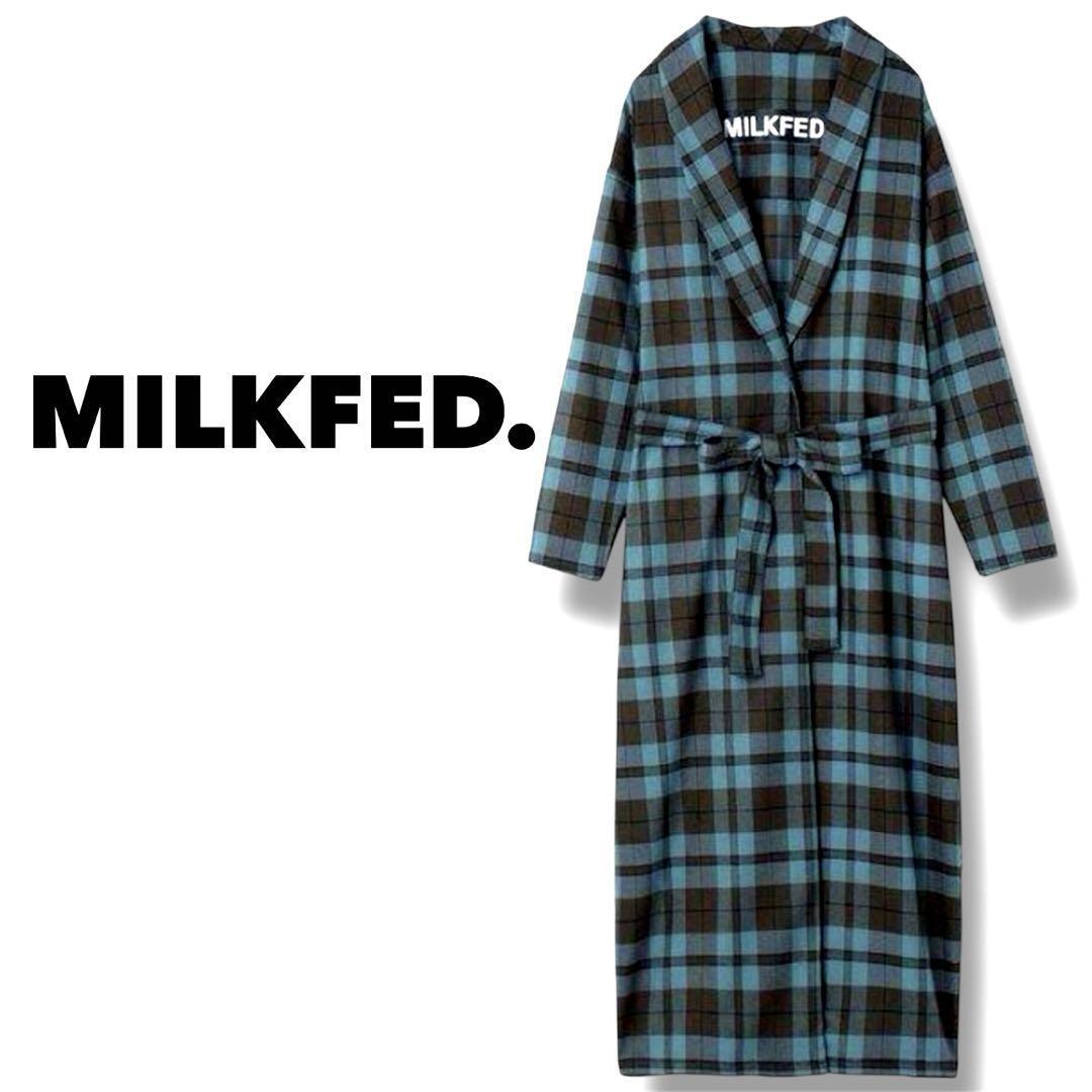 ミルクフェド コート ジャケット ロング ガウン アウター チェック レディース milkfed. フリーサイズ拍卖