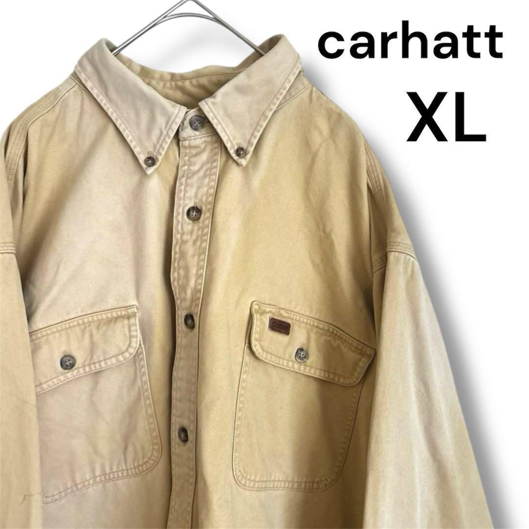 大きいサイズ carhatt 古着 カーハート シャツ ワークシャツ ベージュ ジャケット 厚手 人気 ヴィンテージ 90s ロゴ 拍卖