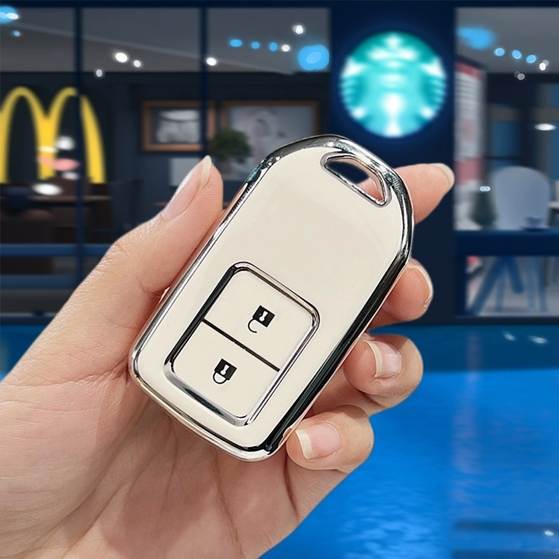 ホンダ スマートキーケース TPU キーカバー ヴェゼル シビック フィット 2ボタン ホワイト×シルバー拍卖