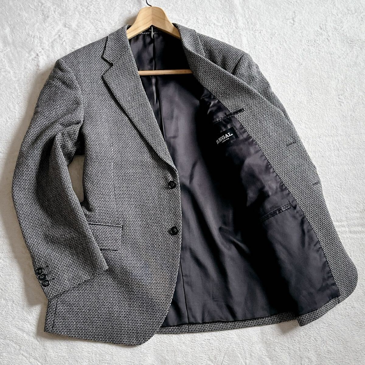 【溢れ出る高級感◇】 ウール94% REGAL リーガル テーラードジャケット ブレザー メンズ ビジネス 秋冬 AB5 霜降りグレー 総裏地拍卖