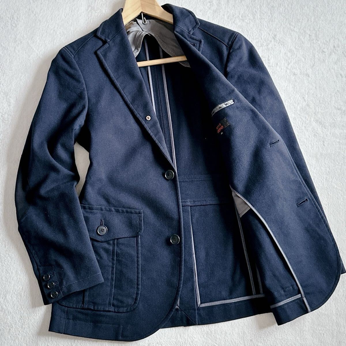 【漂う高級感】ゲッコー GEKKO テーラードジャケット シングル 本切羽 ヘリンボーン エルボーパッチ 46 M メンズ 日本製拍卖