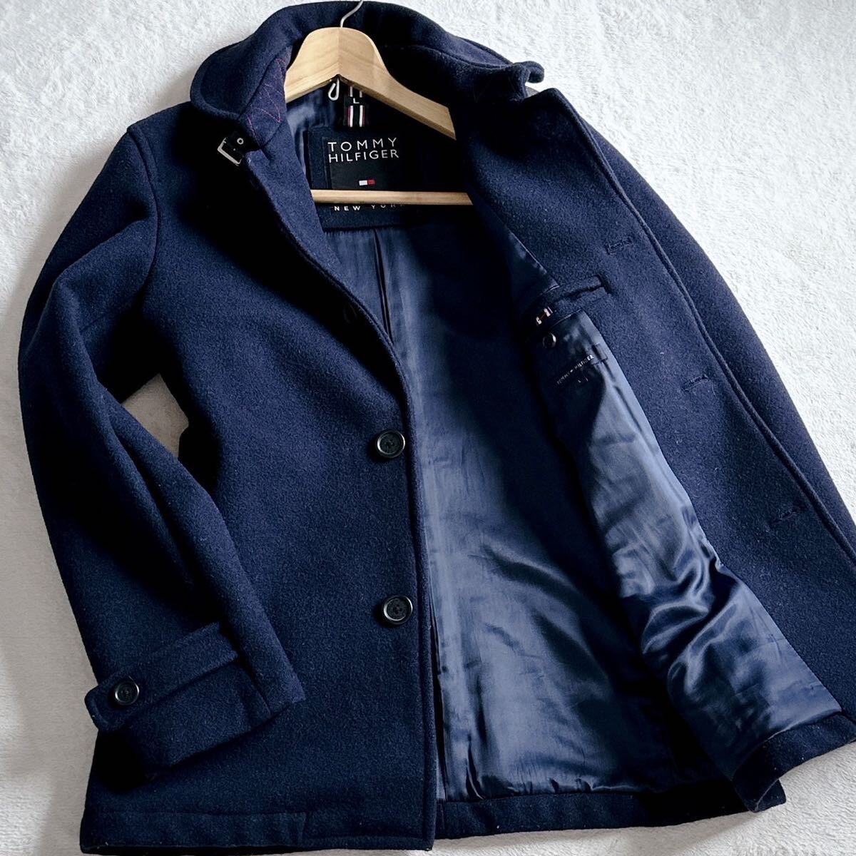 【美品☆稀少Lサイズ】トミーヒルフィガー TOMMY HILFIGER ピーコート ウール ジャケット メルトン メンズ アウター ネイビー紺 牛革拍卖