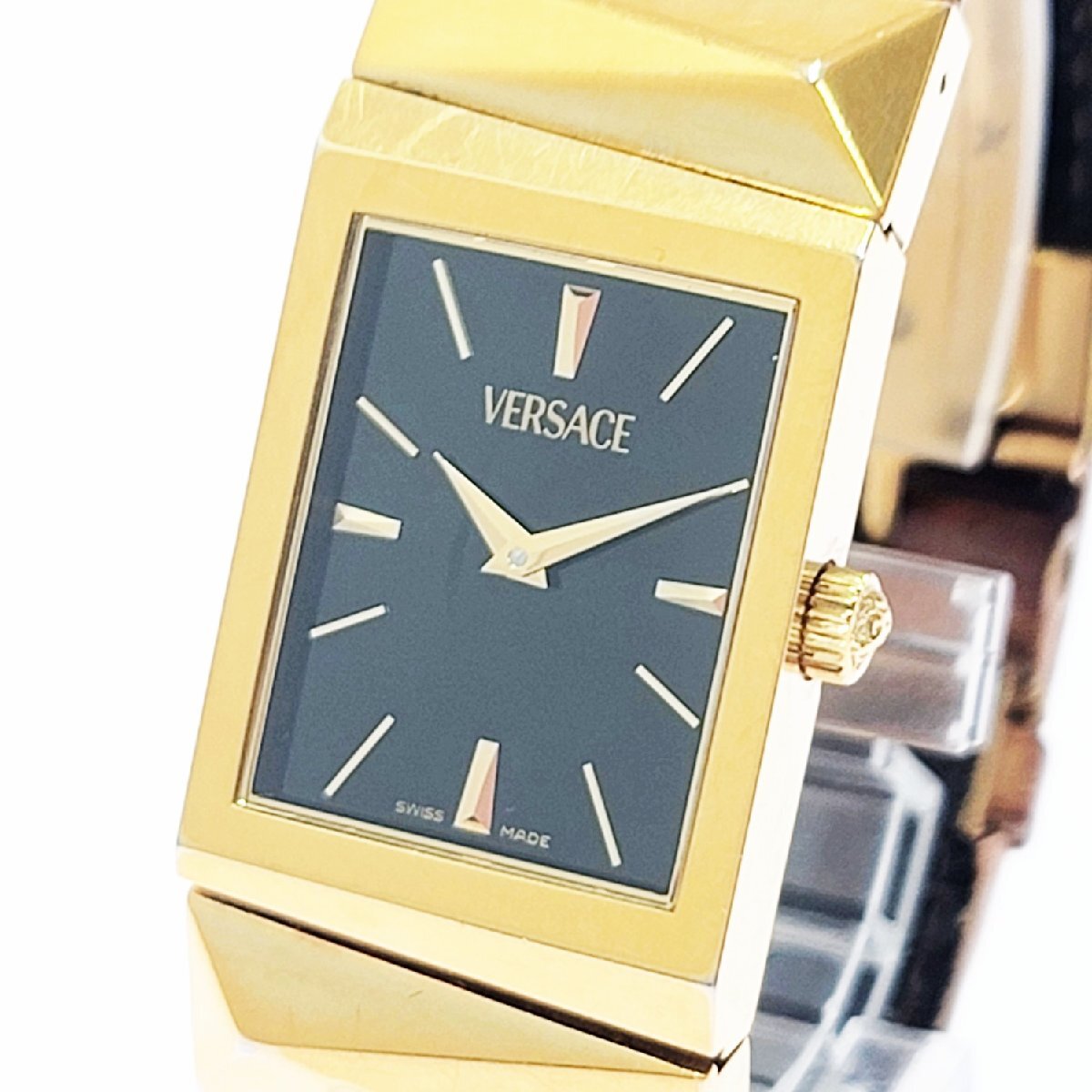 【1円スタート】VERSACE ヴェルサーチ LLQ90 スクエア GP ブラック文字盤 クオーツ ボーイズ腕時計 504171拍卖