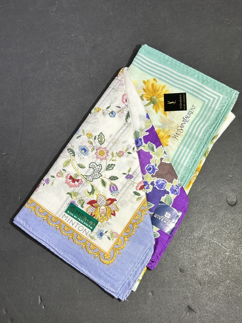 ●コレクター必見 未使用 まとめ売り ミントン / ジバンシィ / イブサンローラン 3枚 ハンカチ レディース 女性 手拭き コレクション Zr385拍卖