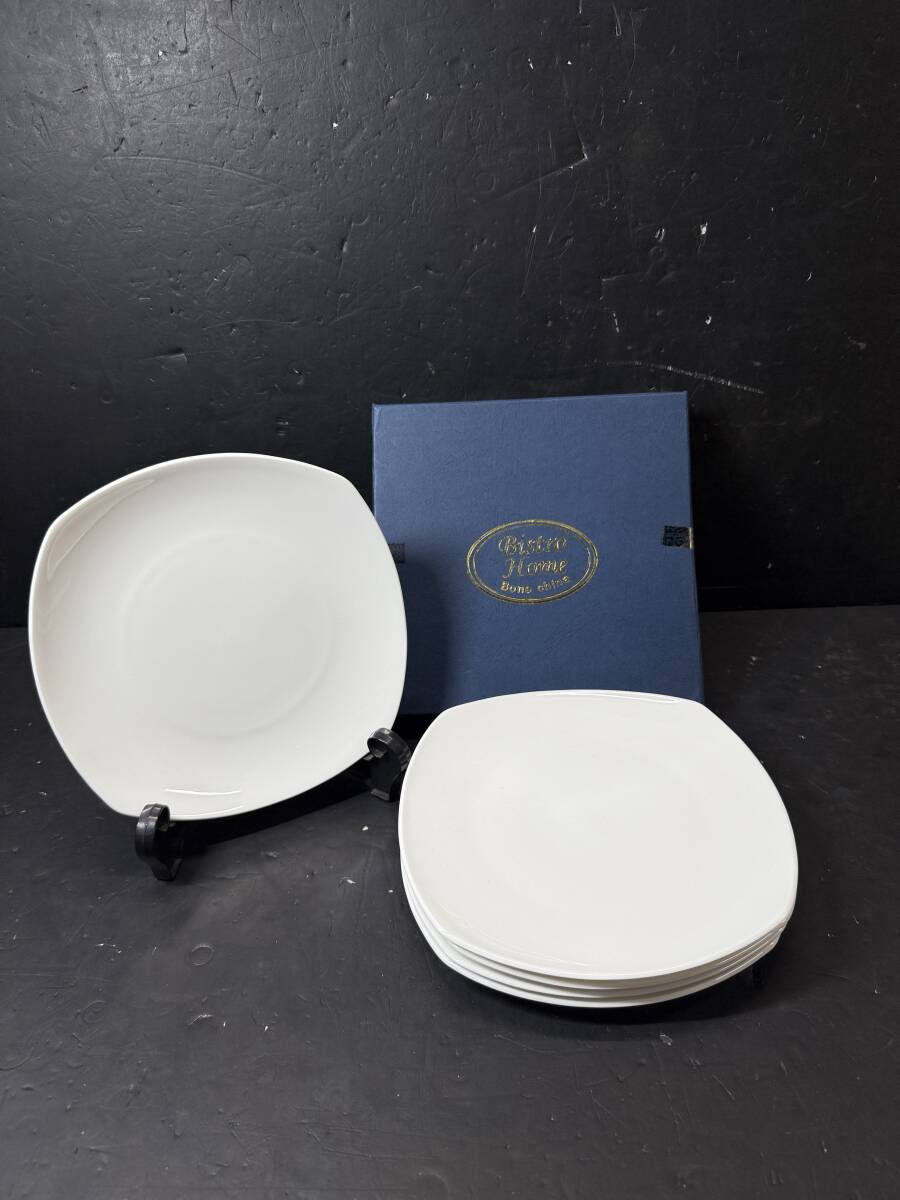 ★コレクター必見 未使用品 Bisutro Home Bonechina スクエアプレート 5枚 21.5㎝ 洋食器 お皿 パン サラダなど GT553拍卖