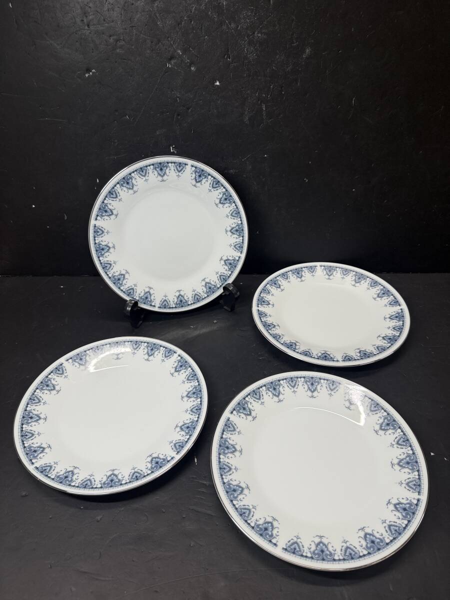 ★コレクター必見 Noritake DANUBE ノリタケ プレート 4枚 洋食器 ホワイト×ブルー 銀彩 コレクション GT566拍卖