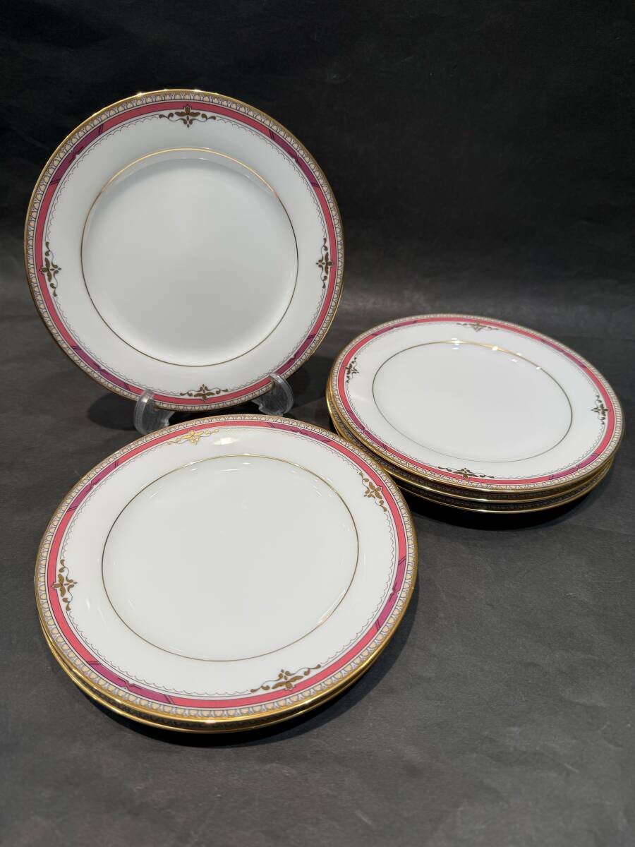 ★コレクター必見 !!Noritake ノリタケ 皿 平皿 プレート ケーキ皿食器 洋食器 直径16cm 高さ1.5cm 6枚 お洒落 ピンク 金縁 RY15拍卖