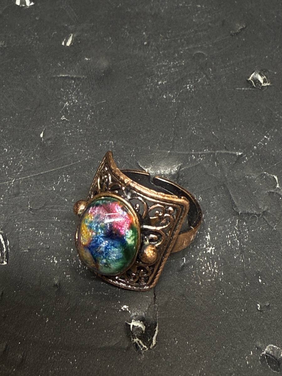 ★コレクター必見 ビンテージ ブロンズ調 リング 指輪 フリーサイズ 七宝? アクセサリー 飾り コレクション GT918拍卖