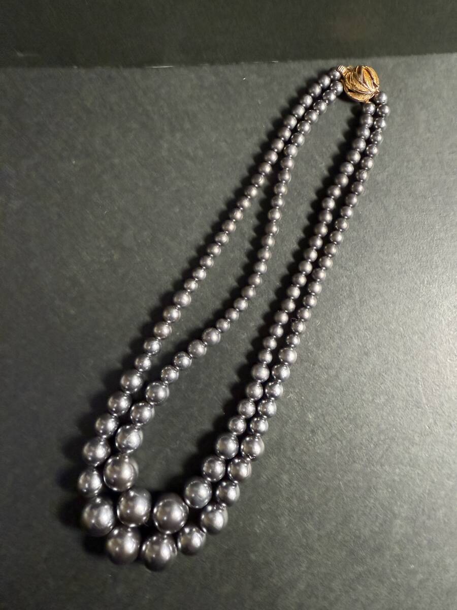 ★コレクター必見 SILVER刻印有 パール調 2連ネックレス ブラック 黒 レディース アクセサリー レトロ コレクション Se4拍卖
