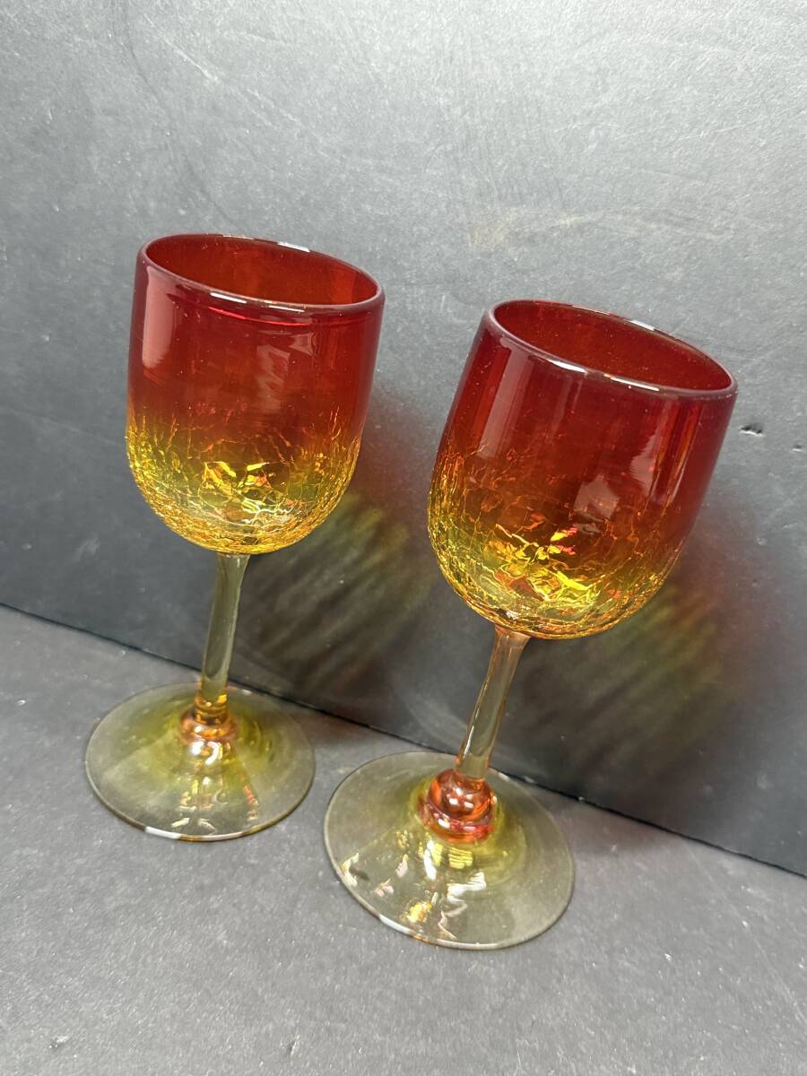 ★コレクター必見 ビンテージ 琉球ガラス グラス 2個セット ツートンカラー ガラス食器 酒器 工芸品 コレクション Se12拍卖