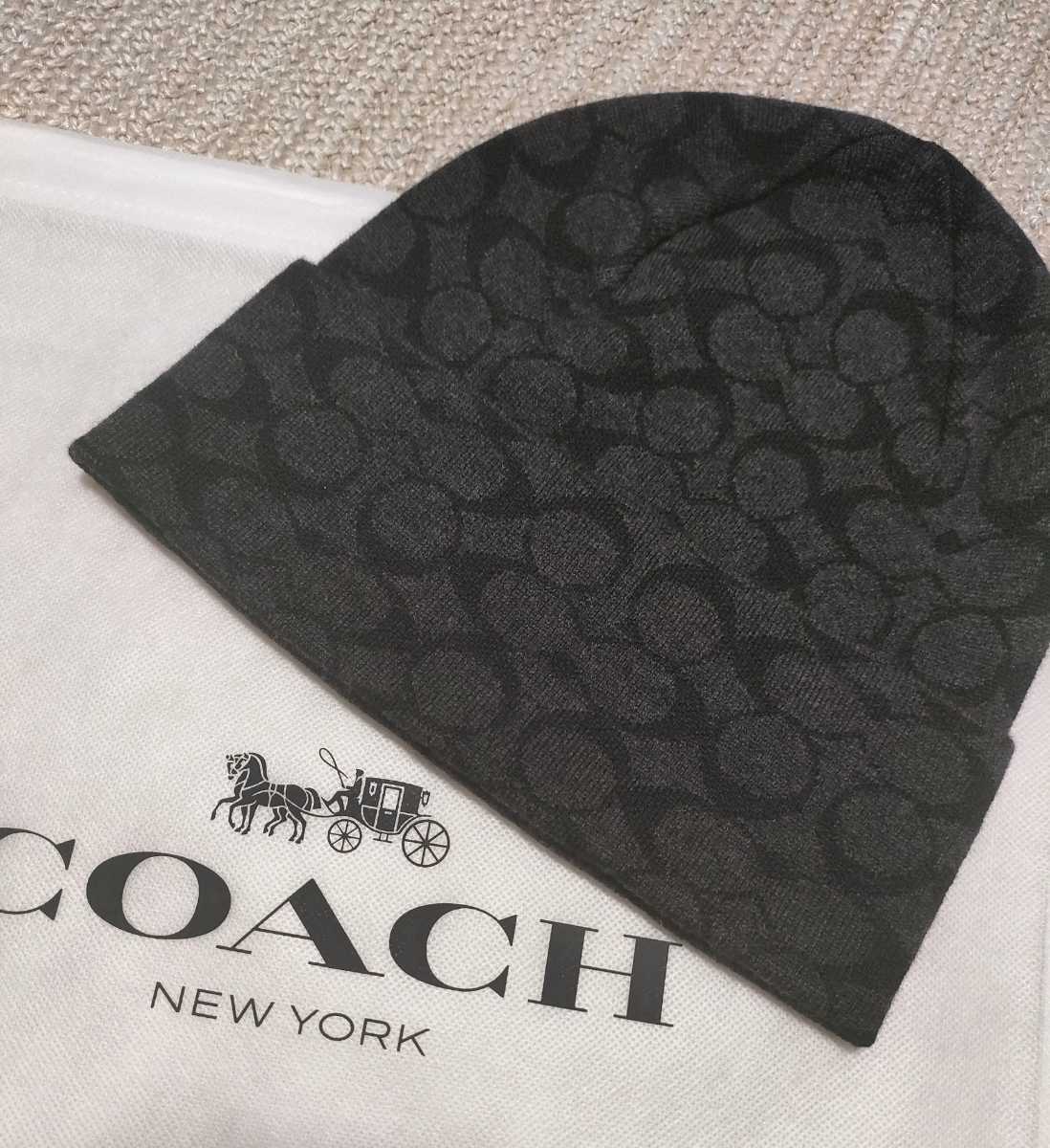新品 未使用 定価29700 COACH メンズ ニットキャップ フリーサイズ ブラック グレー シグネチャー コーチ キャップ ニット 帽子拍卖