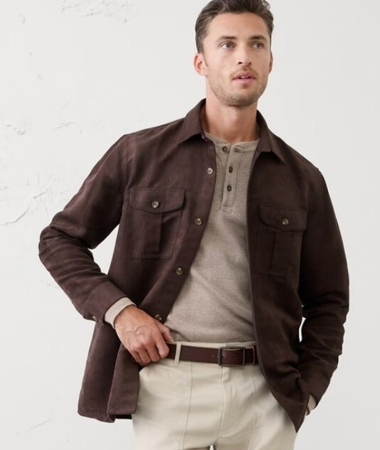 新品 未使用 BANANA REPUBLIC バナナリパブリック ヴィーガン スエード サファリ シャツ L ブラウン メンズ バナリパ 長袖 定価12000拍卖