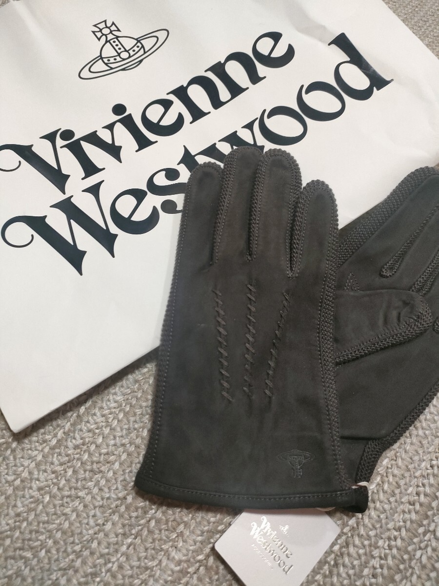 新品 ヴィヴィアン・ウエストウッド メンズ 羊革 レザー グローブ 手袋 ダークブラウン L程度 25cm Vivienne Westwood 正規品拍卖