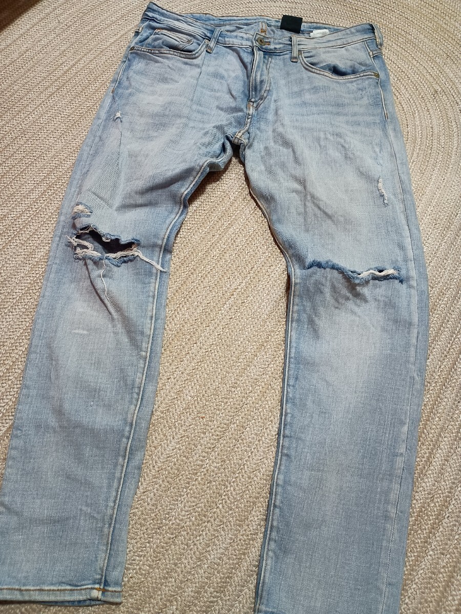 H&M ダメージ加工 ストレッチ デニム W34 ウォッシュ ストレッチ ユーズド メンズ拍卖