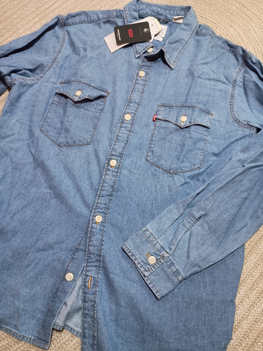 新品 定価9350 リーバイス デニムシャツ ブルー Levi's XL クール素材 メンズ 長袖 リラックスフィット拍卖