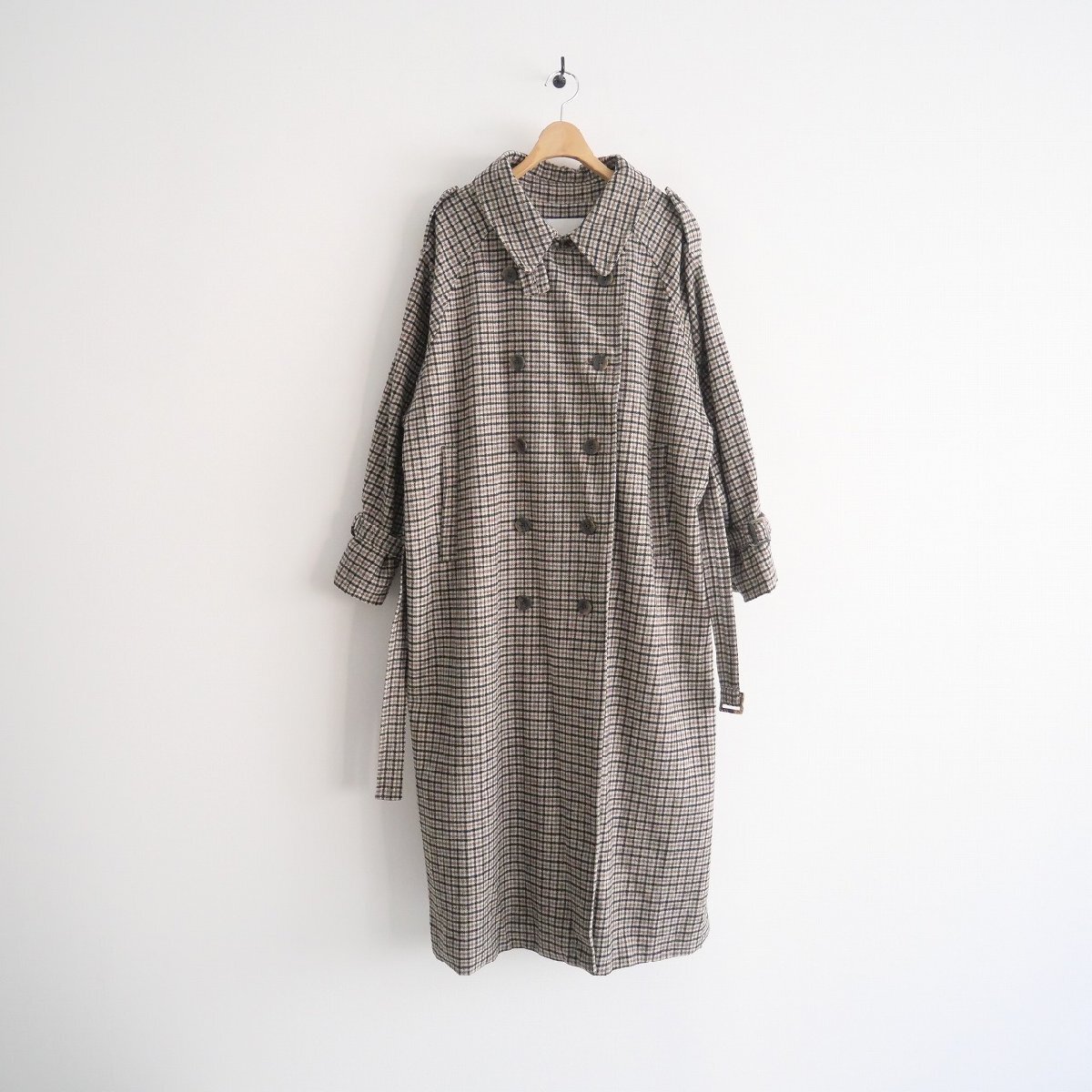 2021 / willfully ウィルフリー / check wool trench long coat チェックウールトレンチコート / 2122-OU-07 / 2310-0624拍卖