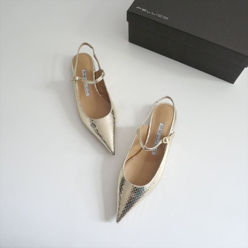 2023AW / 未使用 / PELLICO ペリーコ / 型押しメタリックフラットシューズ 37.5 / 2509-0437拍卖