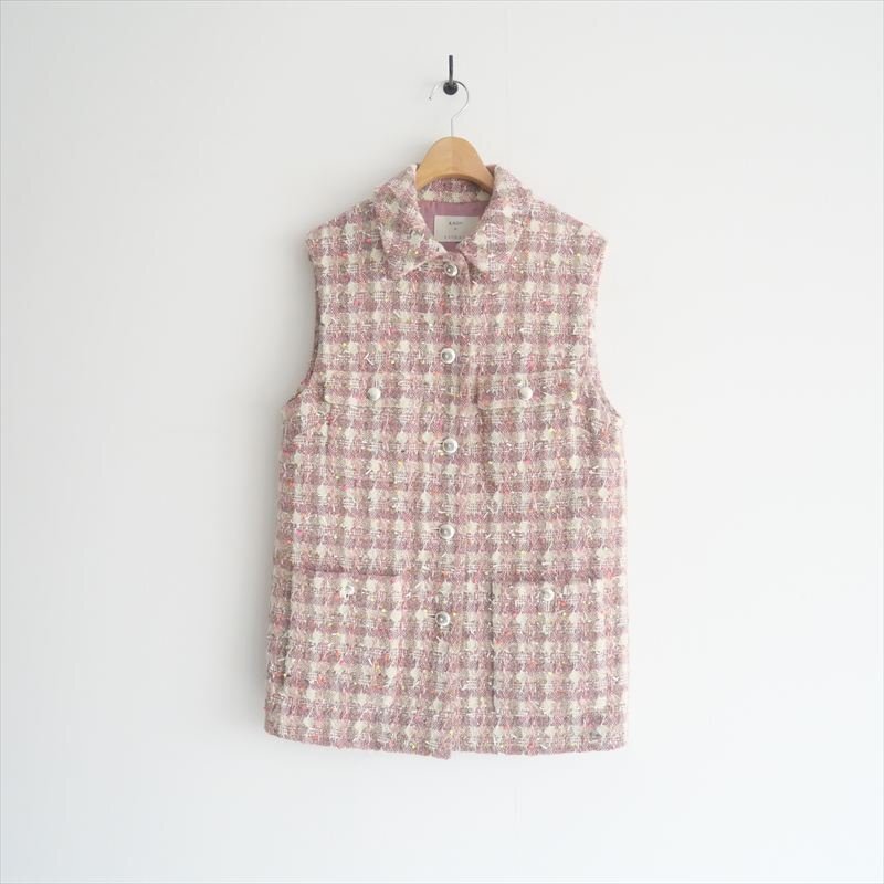 〇2022AW / KAON FOR ESTNATION カオンフォーエストネーション / チェックツイード ジレジャケット / 22-140-06-080041 / 2510-2051拍卖