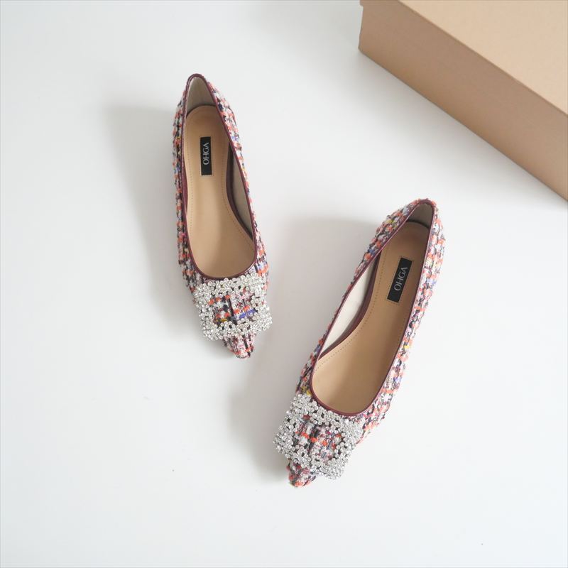 2022AW / 未使用 / OHGA オオガ / TWEED BIJOU PUMPS ツイード パンプス 22 / 2500-0047拍卖