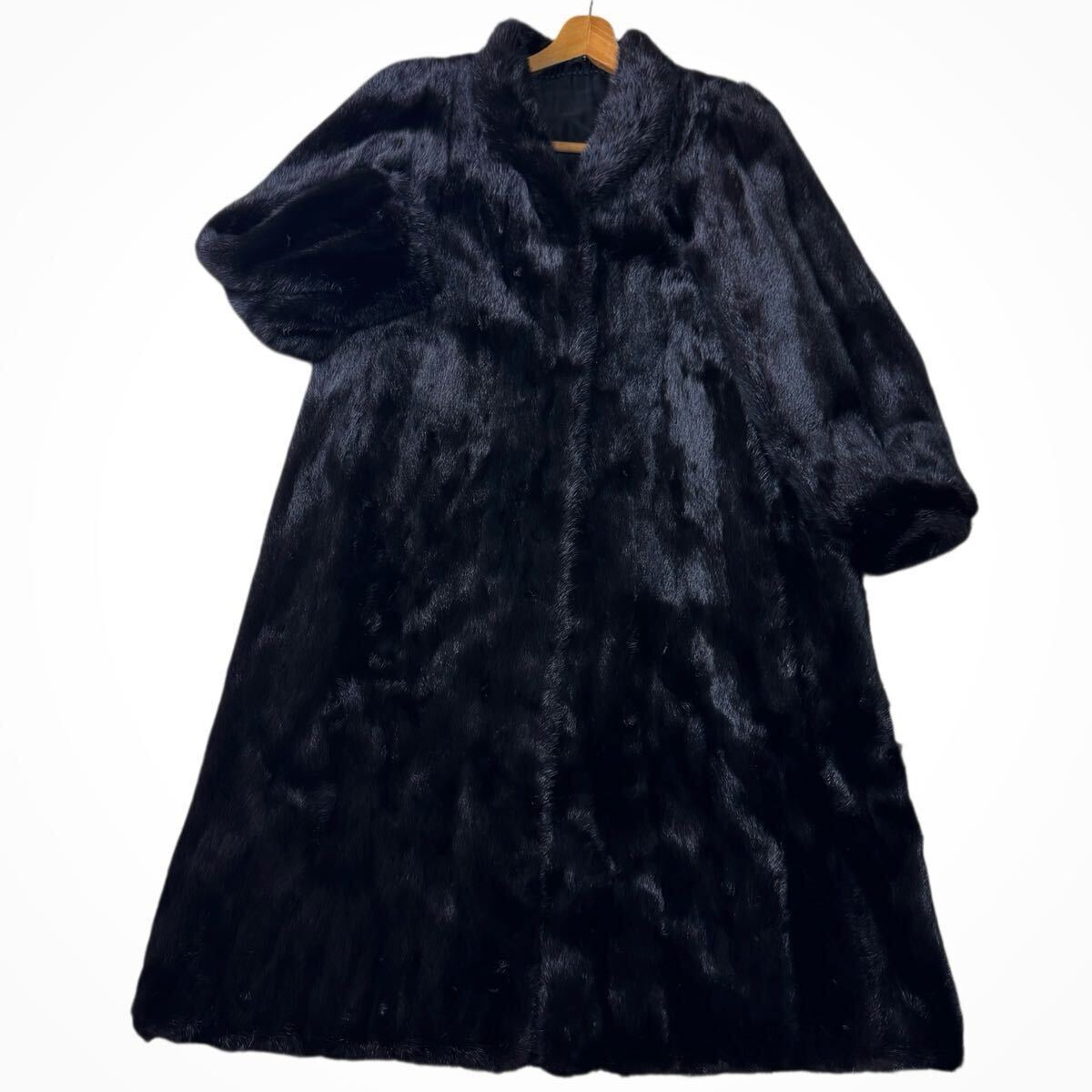 総丈113cm ブラックミンク マキシ丈 ロングコート サガミンク SAGA MINK 13 XL ミンクコート リアルファー 本毛皮 アウター 毛質 艶やか拍卖