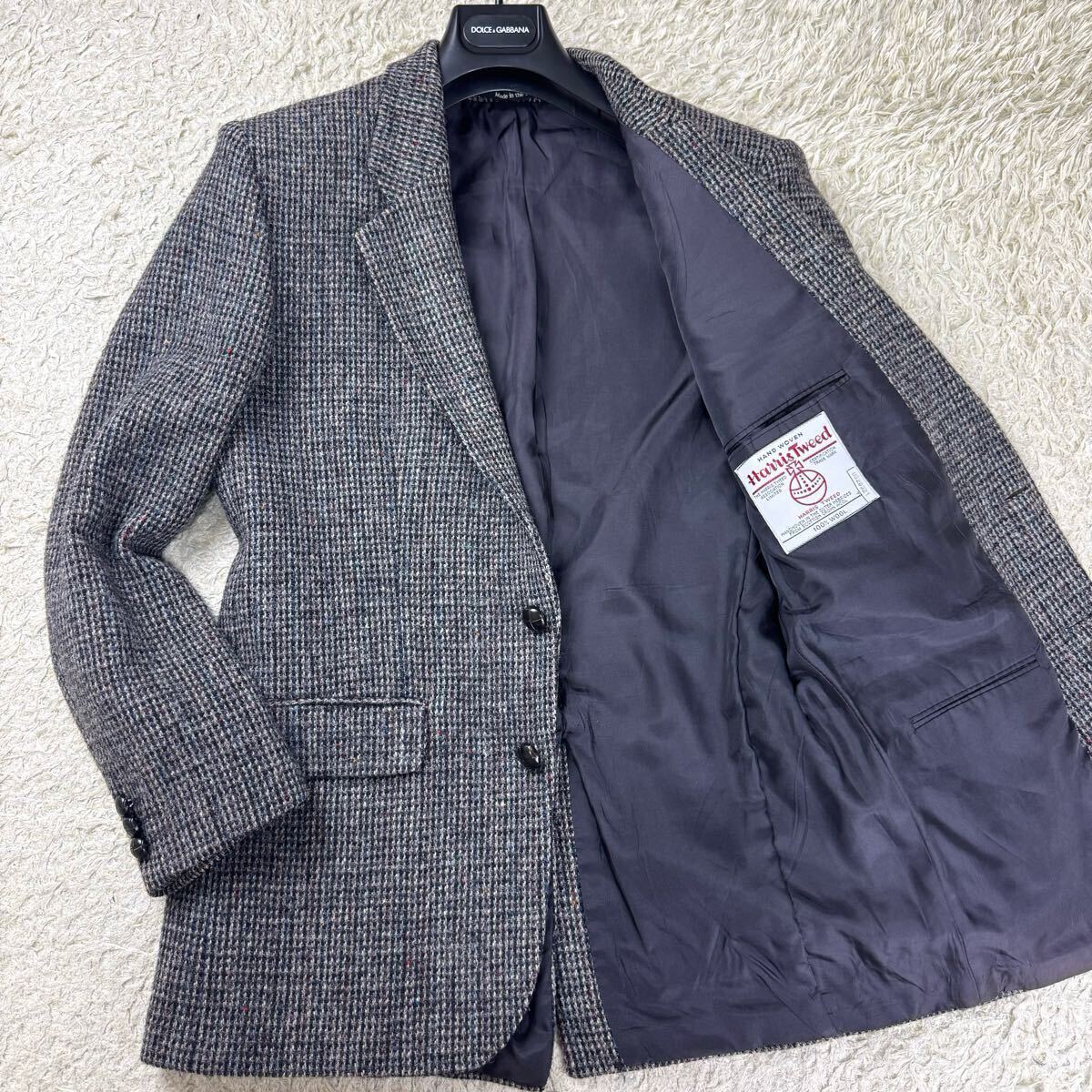 Lサイズ!!英国製!!Harris Tweed ハリスツイード テーラード ジャケット ミックスツイード 胡桃ボタン ブレザー ウール 2B メンズ拍卖
