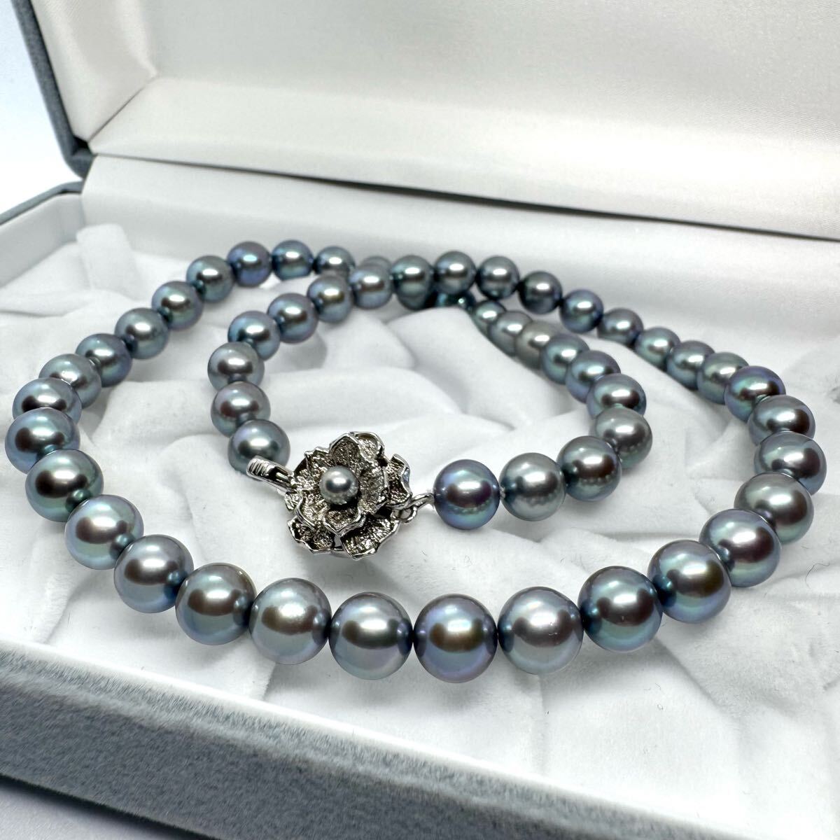 アコヤ真珠 本真珠 あこやパール ネックレス ジュエリー ブルー系 7.5~8.0mm 44cm 37.6g akoyapearl jewely necklace SILVER シルバー拍卖