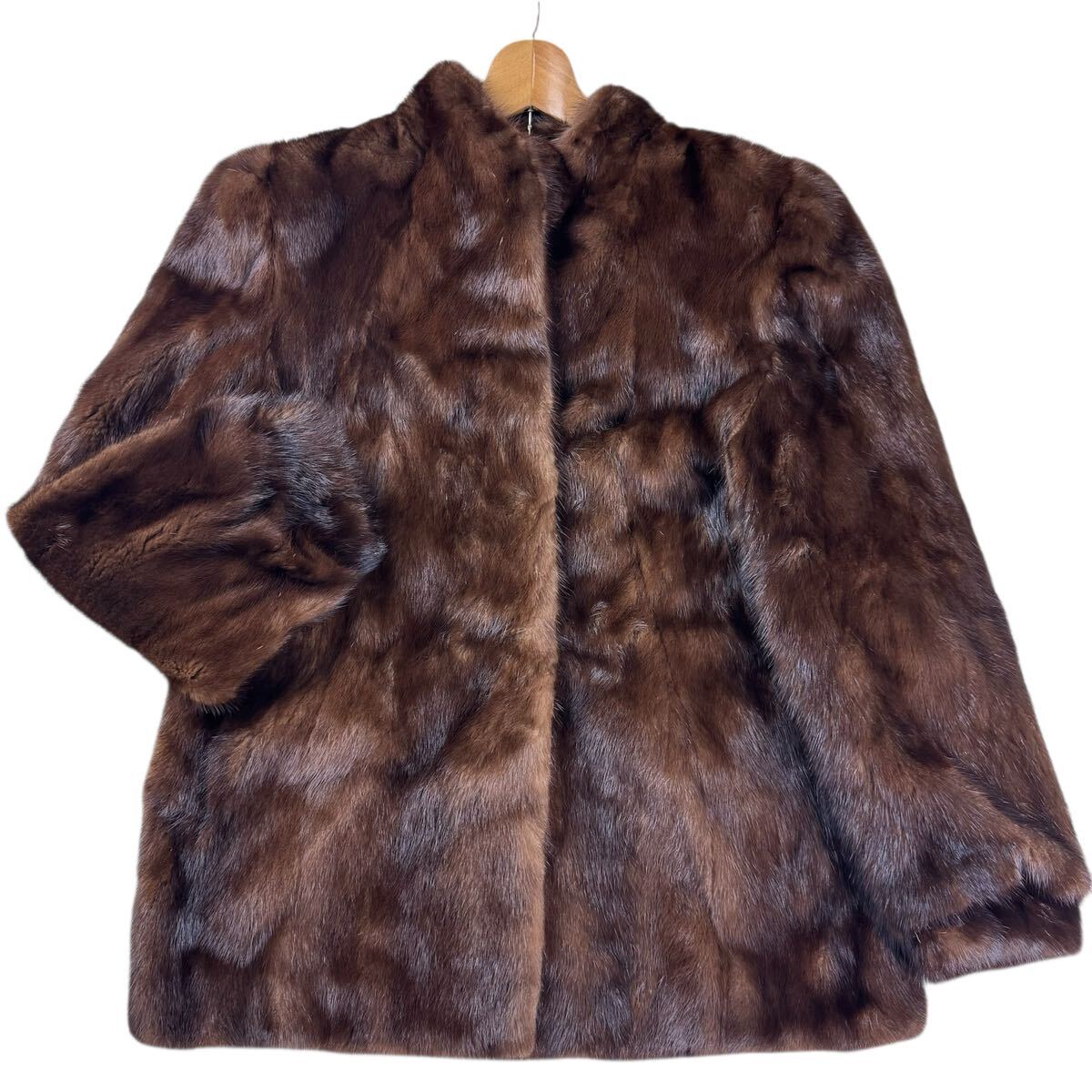 デミバフミンク ファーコート 本毛皮 毛並み◎ なめし柔らか 13 XL MINK 貂 リアルファー ハーフコート 袖絞り レディース アウター 拍卖