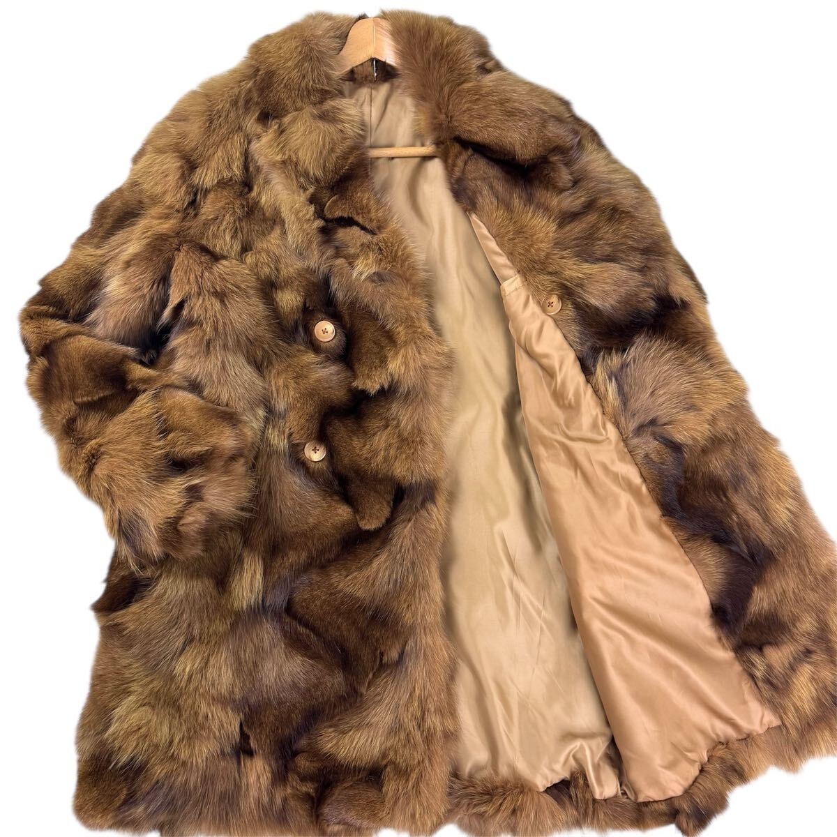 【メンズ/総丈106cm/XL相当】フォックス ファーコート ロングコート リアル 本毛皮 アウター ダブル 毛並み◎ ボリューム◎ 希少拍卖