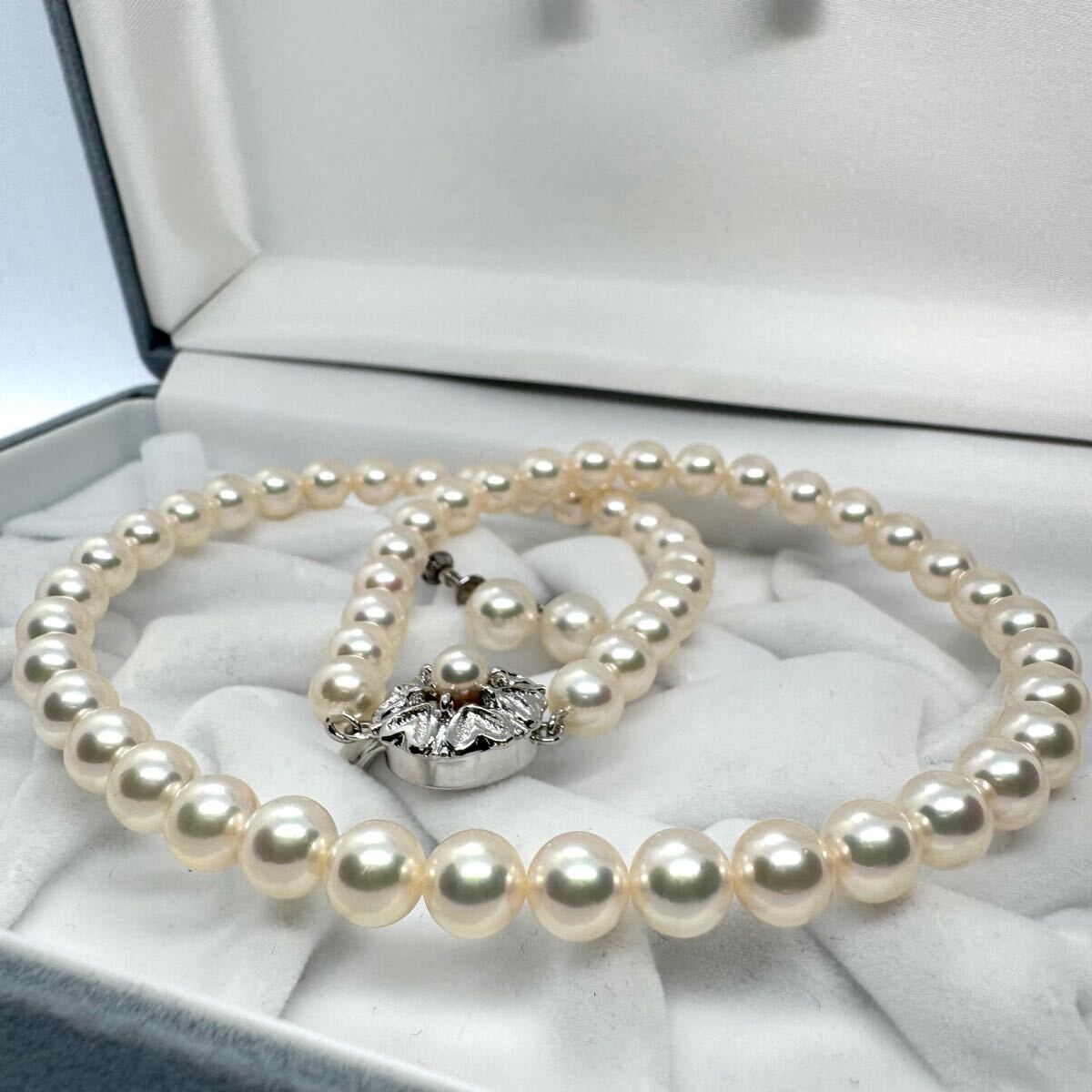 テリ強 アコヤ真珠 あこや パール ネックレス 14KWGイヤリング セット ジュエリー 6.5-7.0mm 41cm akoya pearl jewely necklace SILVER拍卖