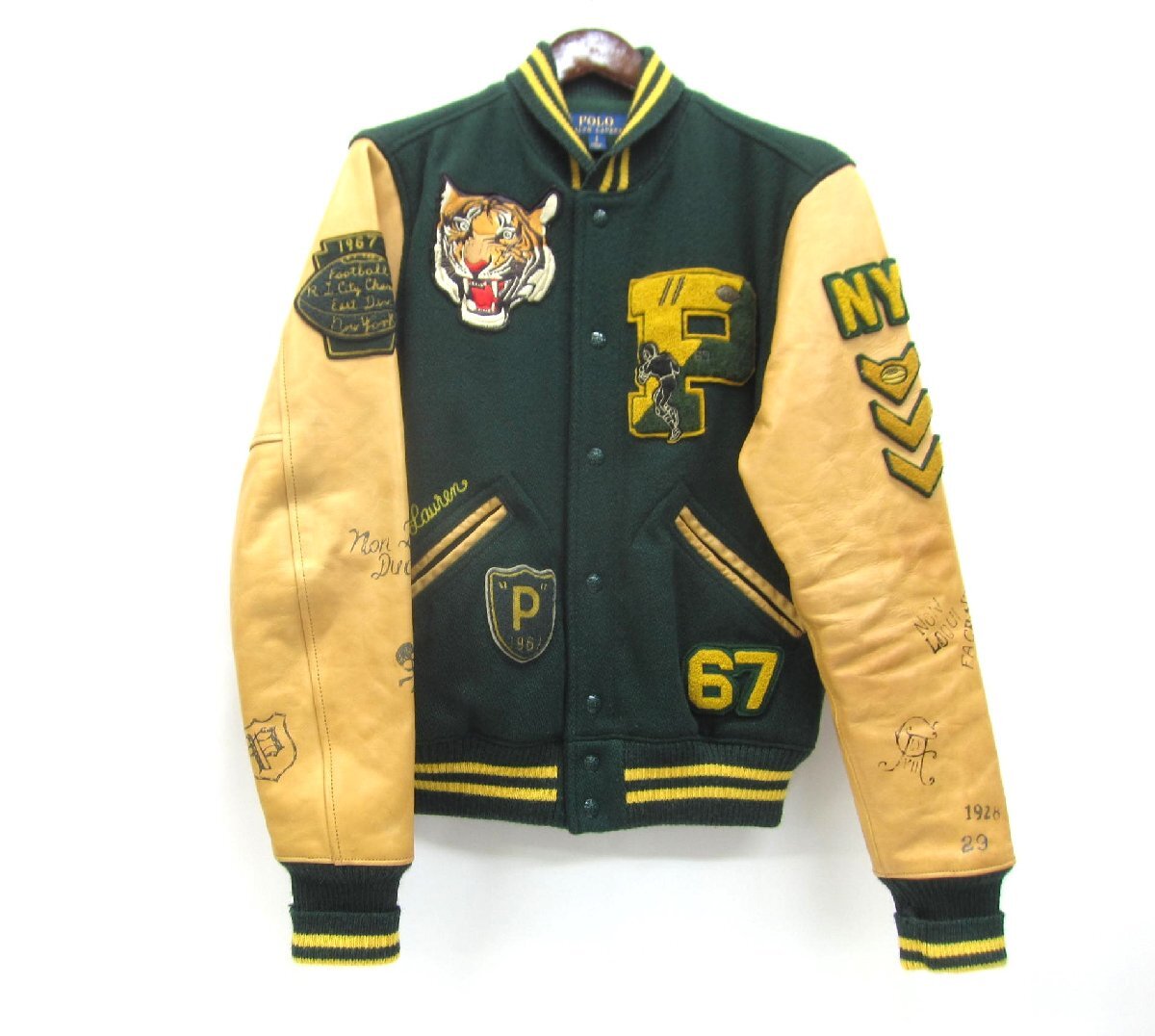 POLO RALPH LAUREN ポロラルフローレン 50周年記念 タイガー ワッペン レザー切替 ウール ジャケット スタジャン SIZE:S メンズ □UF4543拍卖