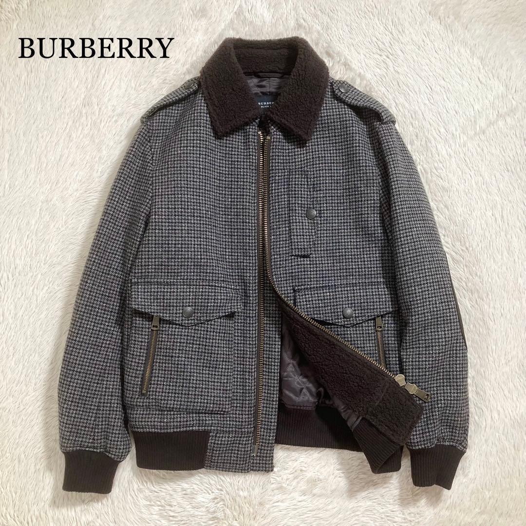 美品 BURBERRY バーバリー ウールジャケット ボア 千鳥柄 中綿入り拍卖
