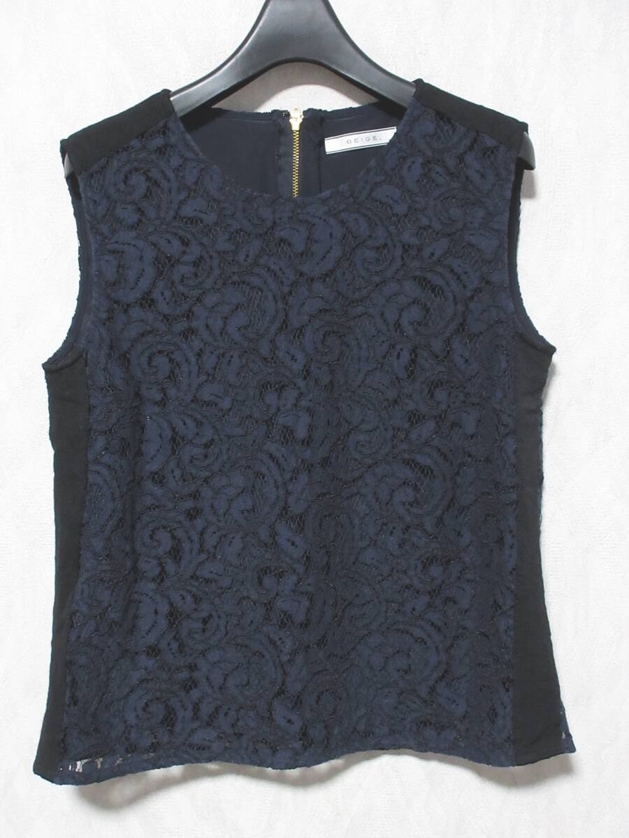 BEIGE, ベイジ 総レース ノースリーブ ブラウス レディース 4 大きいサイズ ネイビー yg7498拍卖