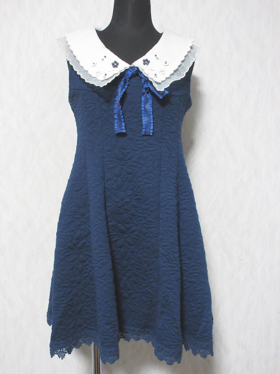 未使用 LIZLISA リズリサ レースアップ ノースリーブ ワンピース F ネイビー kn2629拍卖