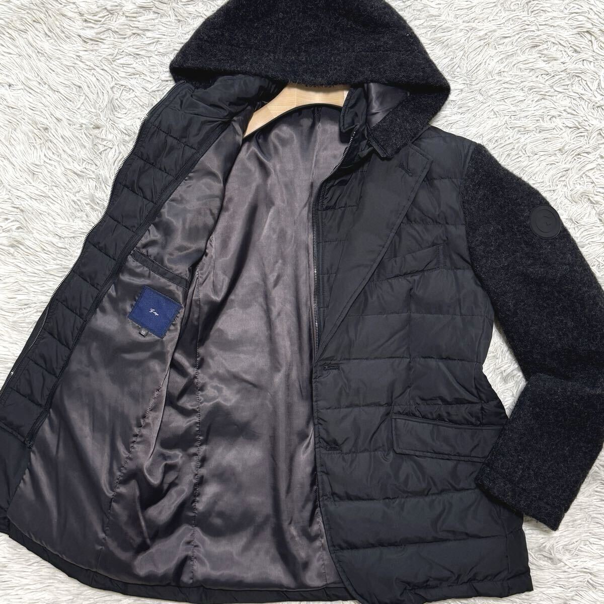 希少XL/未使用級 3way ツイード 切替 ハイブリッド ダウンジャケット g-stage フード着脱可能 襟着脱可能 ブラック 極暖◎ 着回し◎ 肉厚◎拍卖