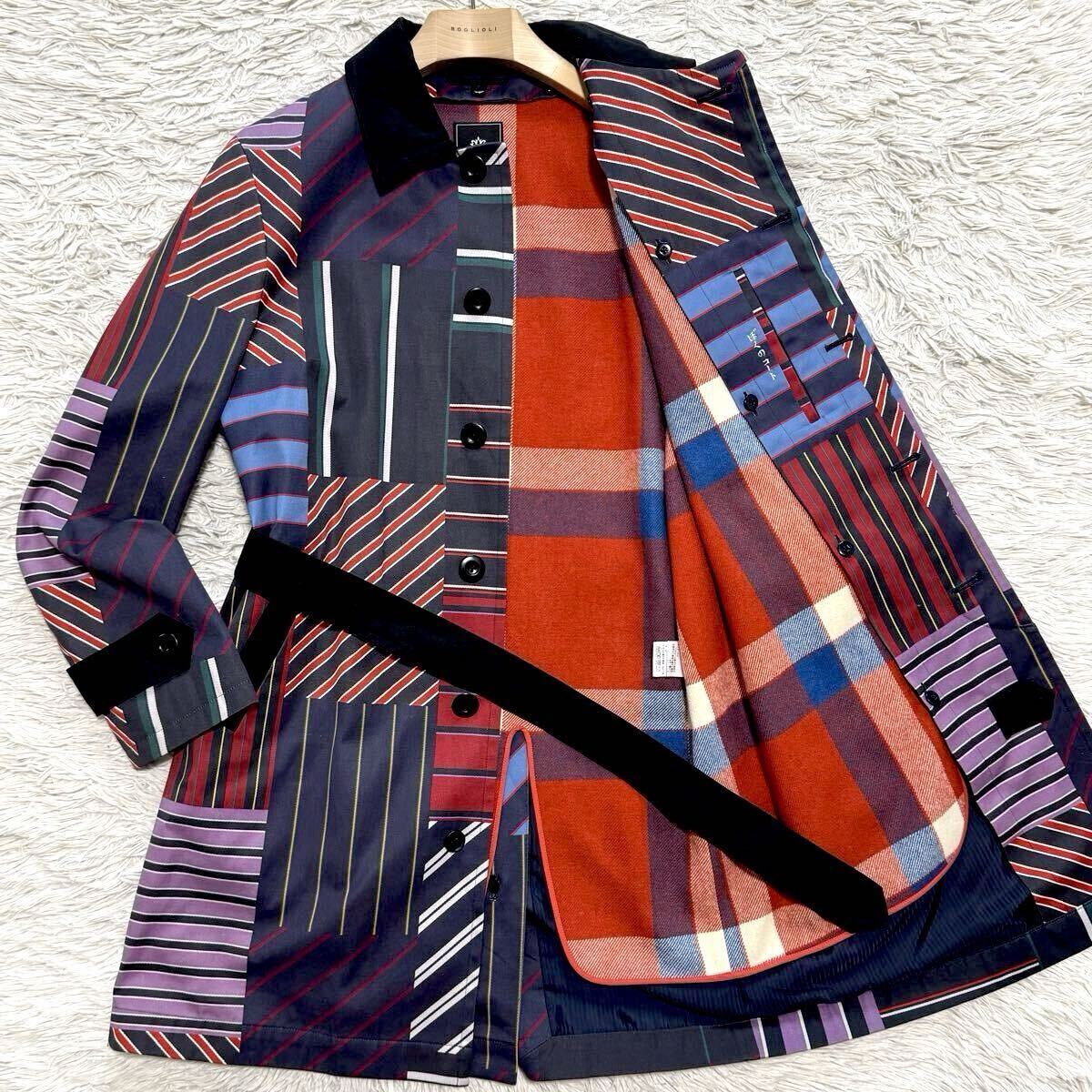 希少L 美品 NEWYORKER 着脱可能 ライナー付き 2way ベルテッドコート 一点物 ステンカラーコート クレイジーパターン ニューヨーカー 派手拍卖