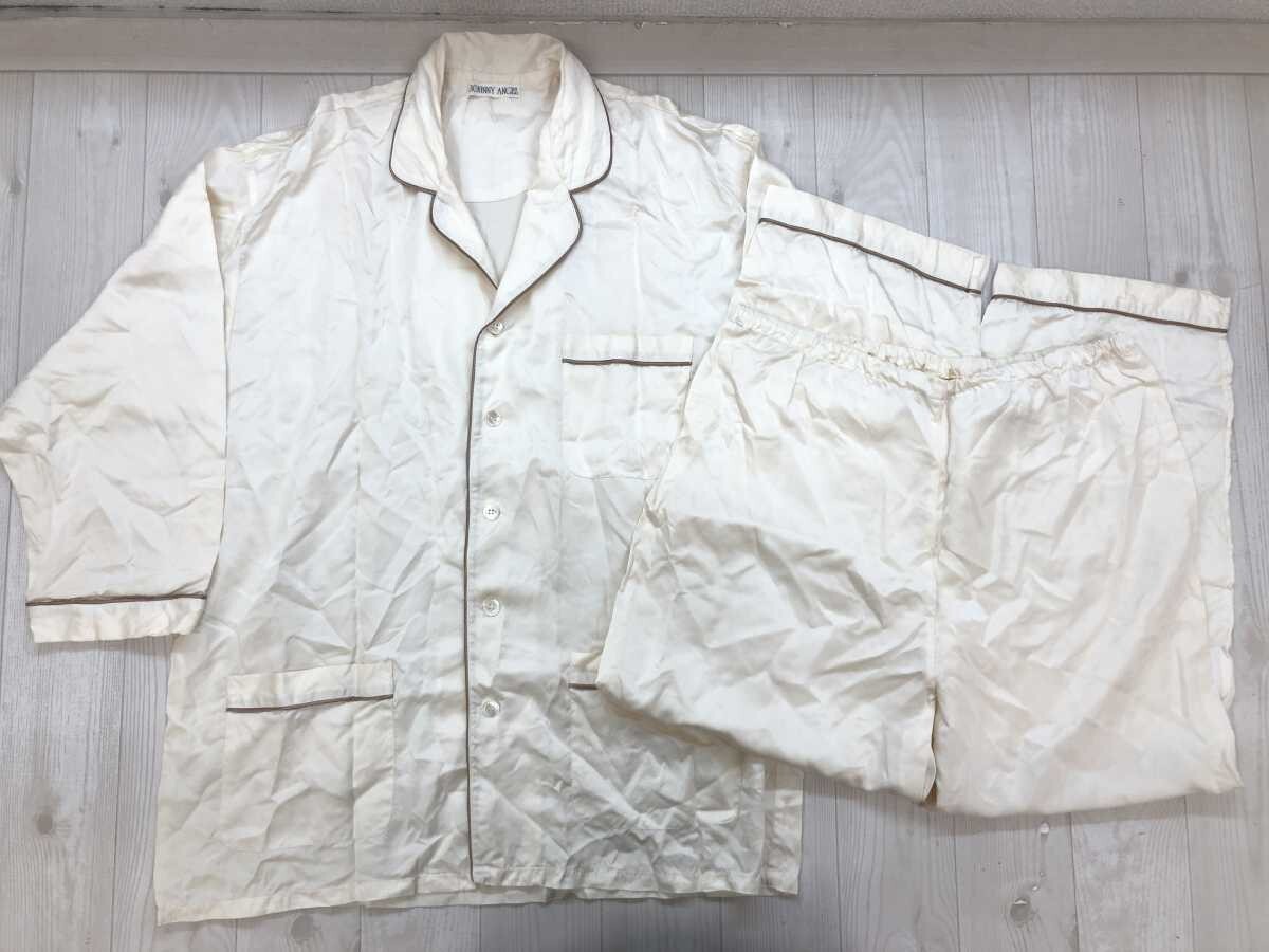 ジョニーエンジェル Johnny Angel レトロ サテン パイピング 開襟 パジャマ 上下セットアップ ルームウエア メンズ ベージュ拍卖