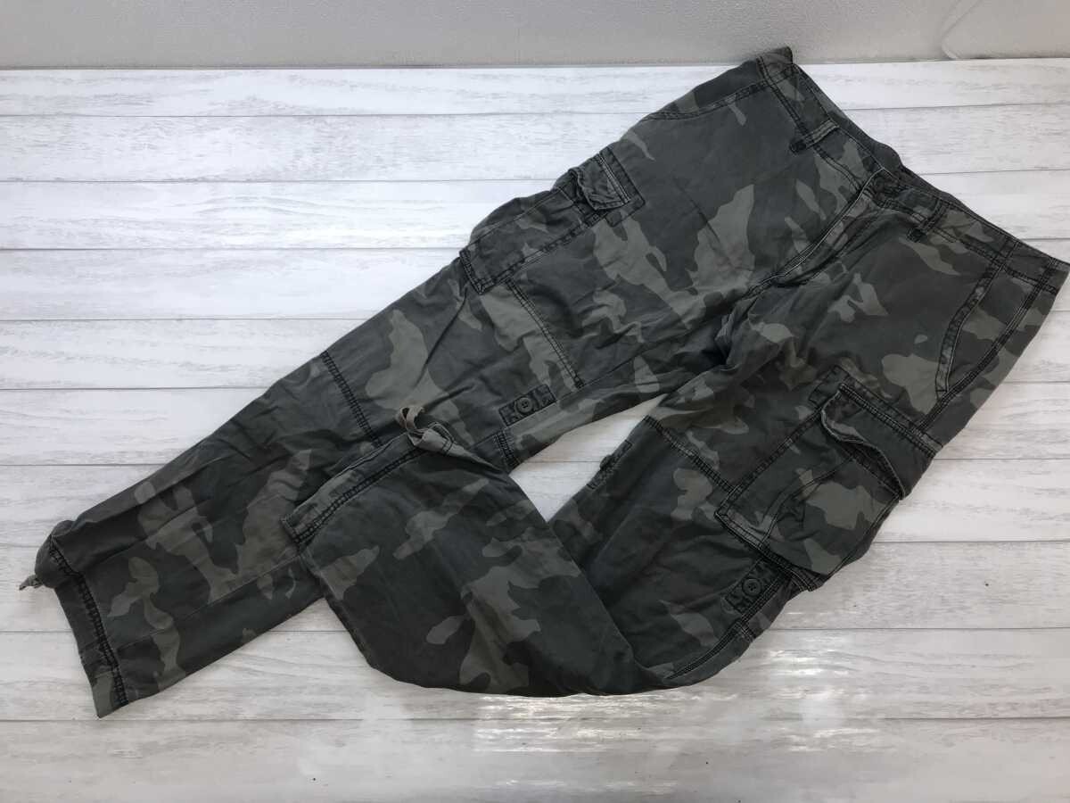 ユニクロ UNIQLO レトロ オールド アメカジ ミリタリー 迷彩カモフラ カーゴパンツ ボトムス メンズ コットン100% L カーキ拍卖