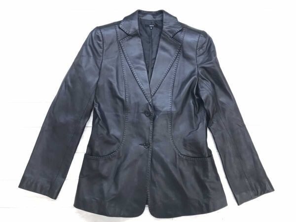 エスポア Espoin レトロ クラシック エレガント ステッチ 本革 本皮 レザー テーラード ジャケット レディース 羊革 総裏地 M 黒拍卖