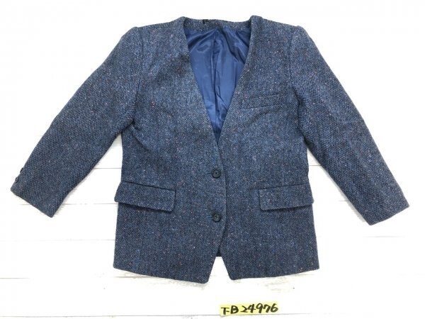 ASCAGNE レディース ネップ ノーカラー Vネック ジャケット 9AR 紺拍卖