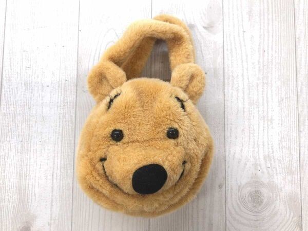 レトロ オールド DISNEY ディズニー Pooh くまのプーさん 顔型 フェイス ハンドバッグ ぬいぐるみバッグ キャラクター キッズ ファー 黄色拍卖