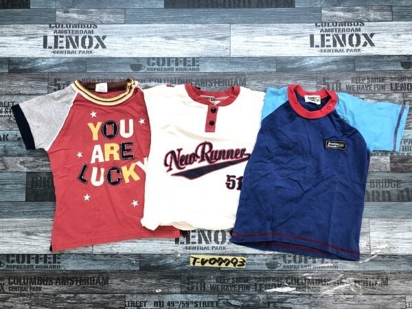 キッズ 男の子 ブランドMIX スナップボタン ワッペン 半袖Tシャツ 3点セット まとめ売り 95 青ベージュ赤拍卖