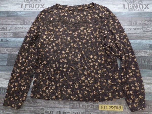 CARELL レディース 小花柄 ライトストーン付き 日本製 カットソー L 茶ベージュ拍卖